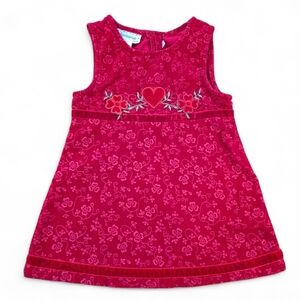 Samara Toddler Girls Corduroy Jumper Dress Red Heart Floral Applique 3T